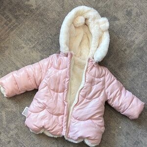 Pink and White Hooded Puffer Jacket